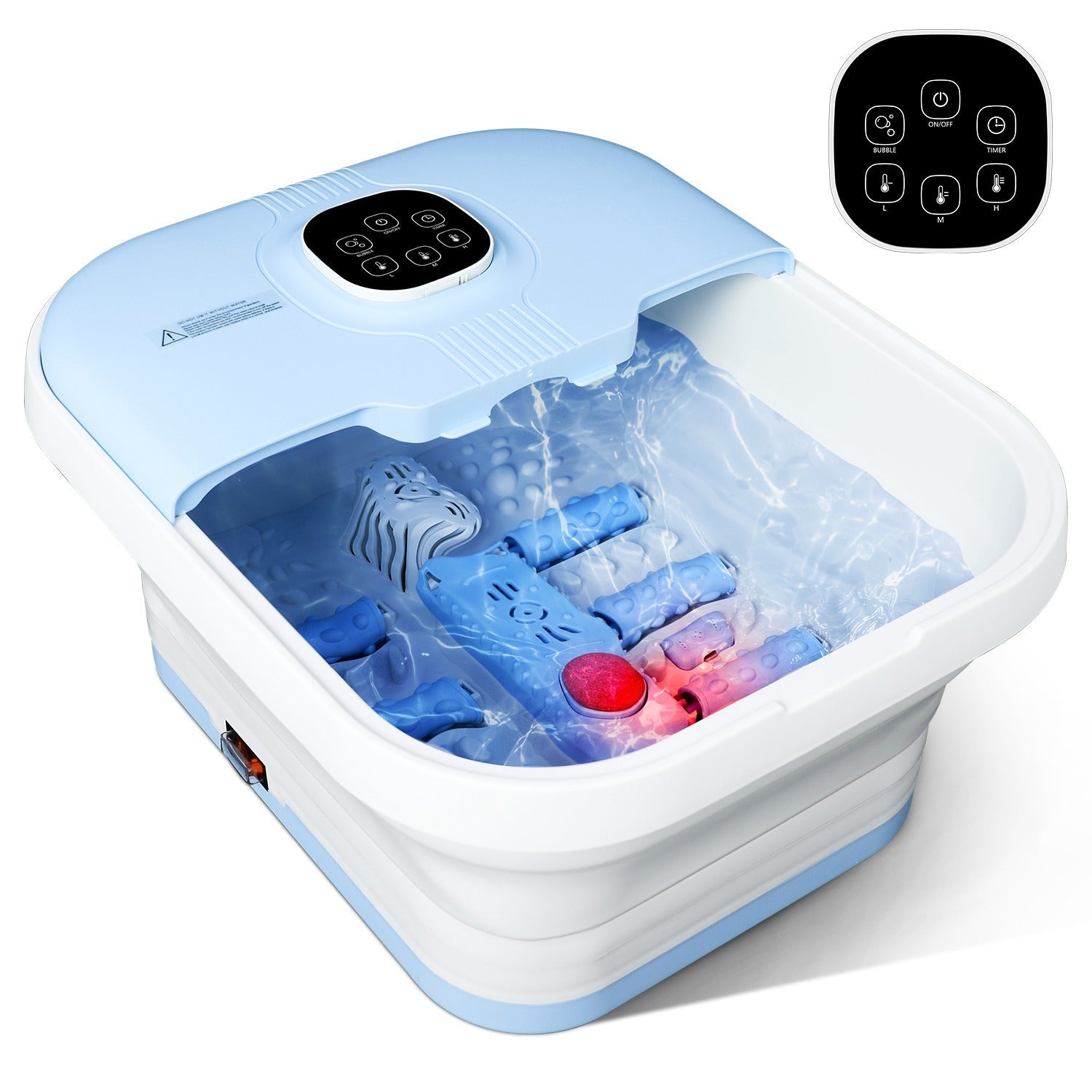 Electric Collapsible Foot Spa With Heat, Foot Massager With 16 Massage Rollers & Bubble, Foot Bath Massager For Home Use,Remote Control