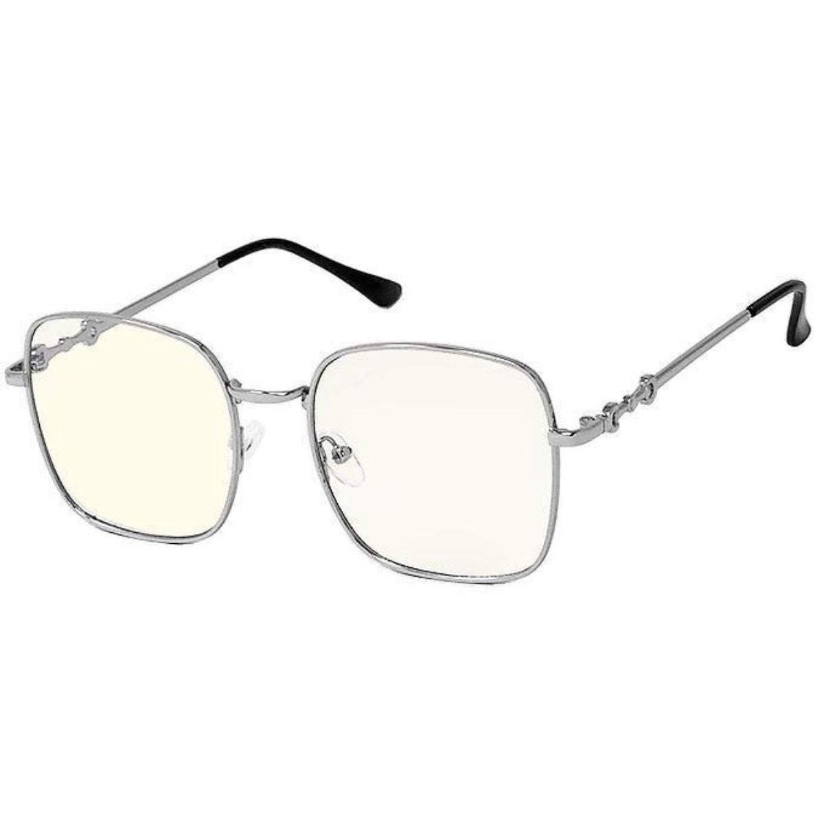 Square Silver Blue Light Glasses Stylish Trendy Eyewear